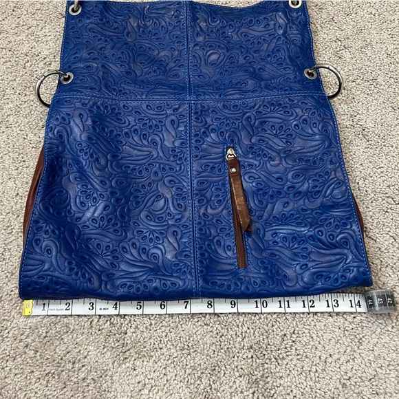 Real Leather Made in Italy Blue Embossed Soft Leather Convertible Adjustable Bag - Picture 13 of 14